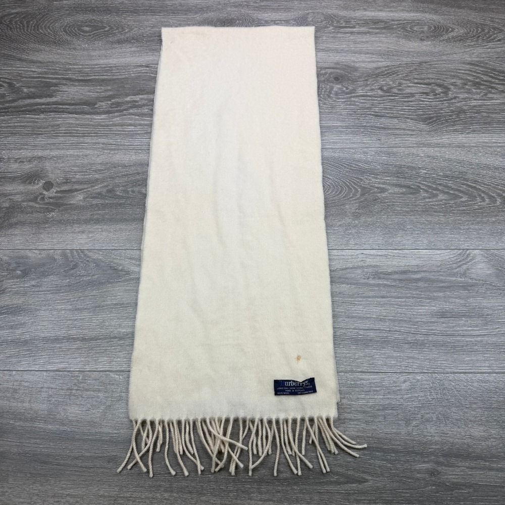 Vintage Burberry's Scarf Womens Off White Wool Fringed Scotland Made One Size